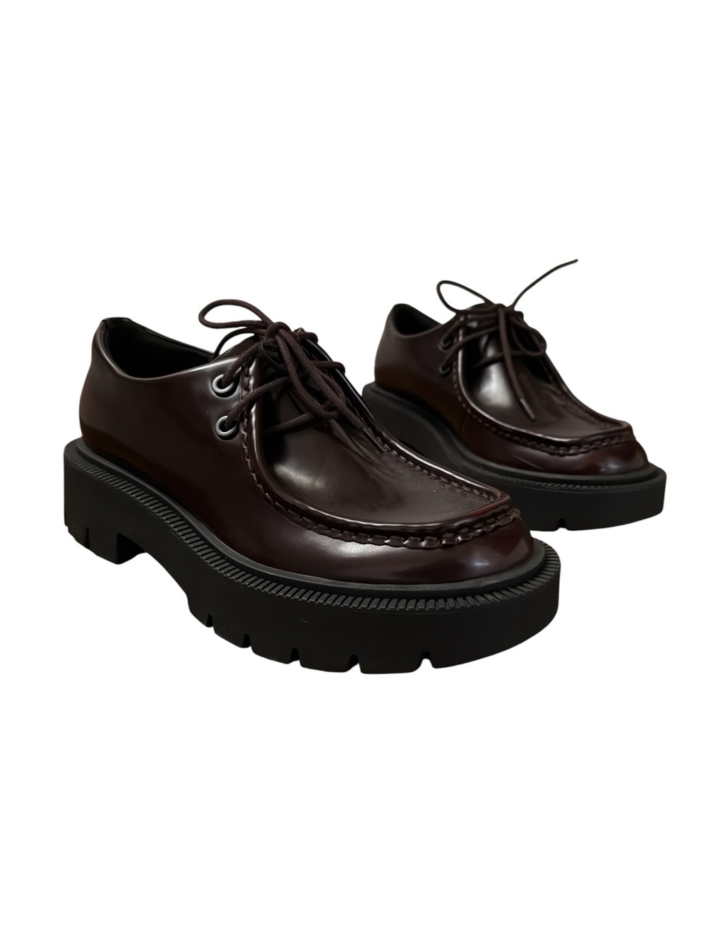 ZARA Chunky Lug Sole Burgundy Oxblood  Derby Lace Loafer EU 37 US 6.5 High Shine